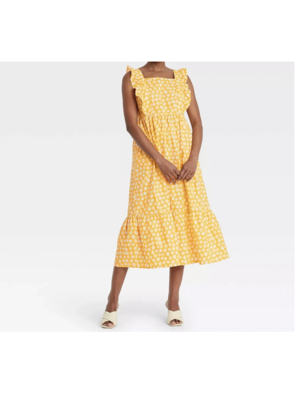 Who What Wear Women's Ruffle Sleeveless Dress Yellow Polka Dots XS